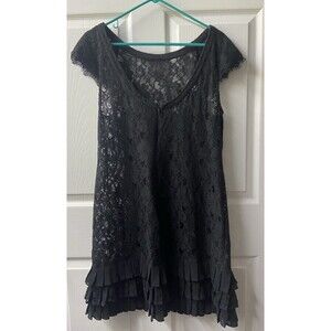 Jessica Simpson Swim Coverup Dress Womens Size 8 Black Tiered Lace Knee Length